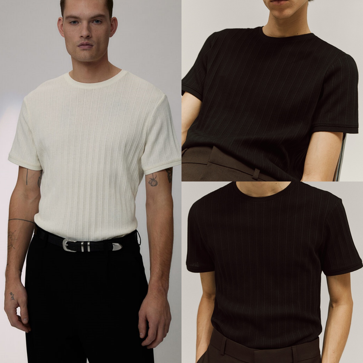 外贸男士针织水洗棉夏季弹力圆领T恤透气条坑半袖纯色汗衫1864