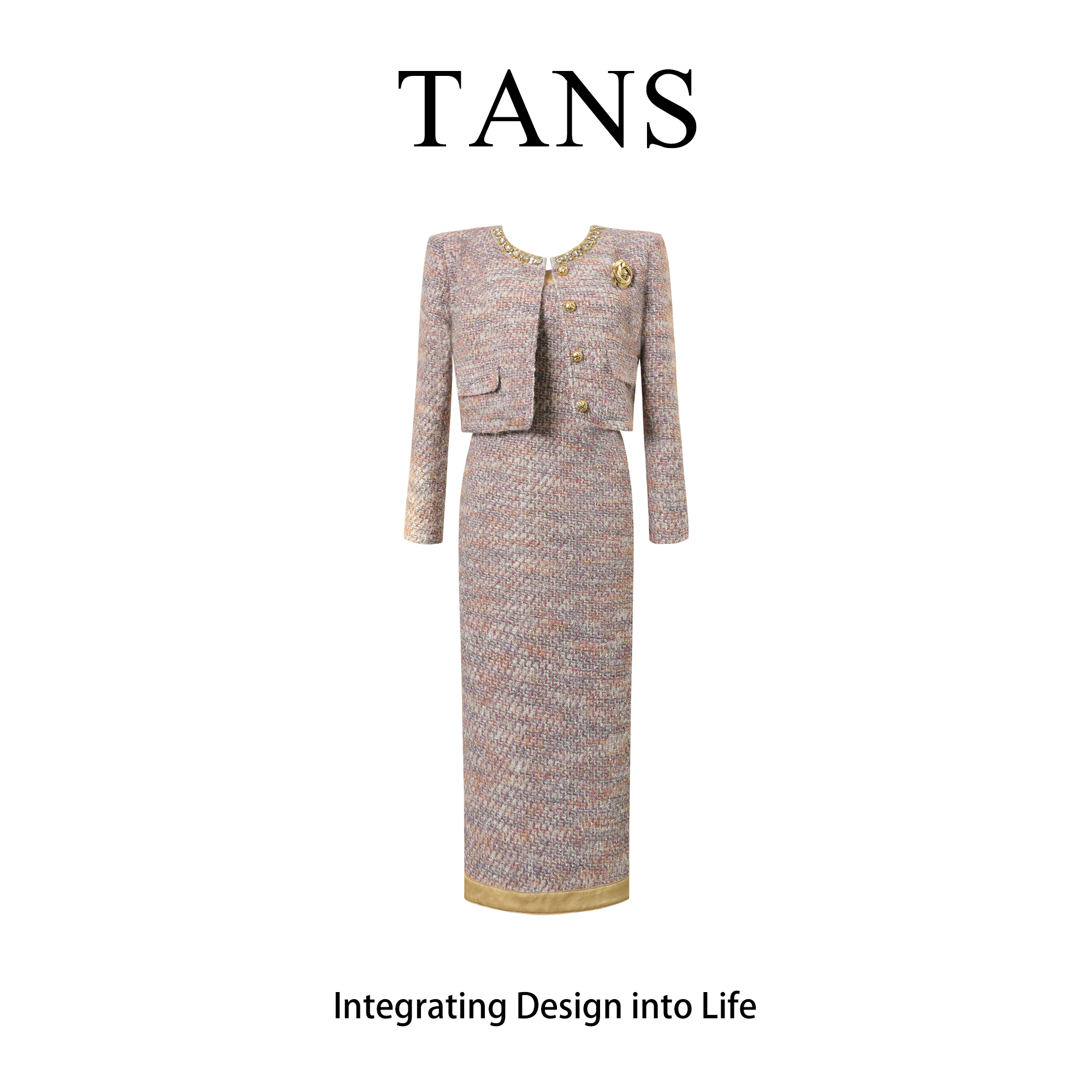 TANS【秋冬新品】法式轻奢小香风套装女冬季加厚气质两件套