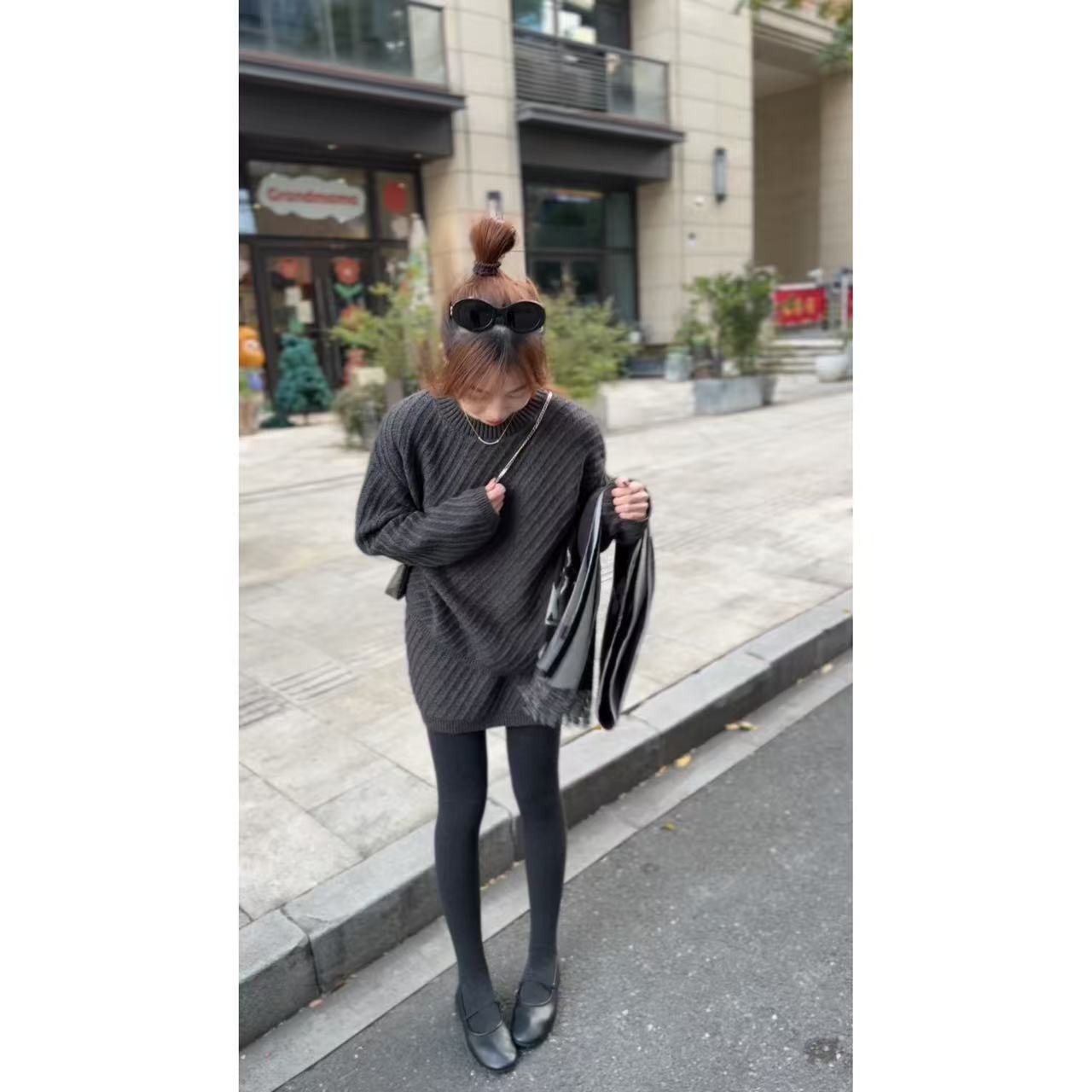 QiongQiong人手款！高级感蜜熊绒斜纹针织上衣+针织半裙两件套套装