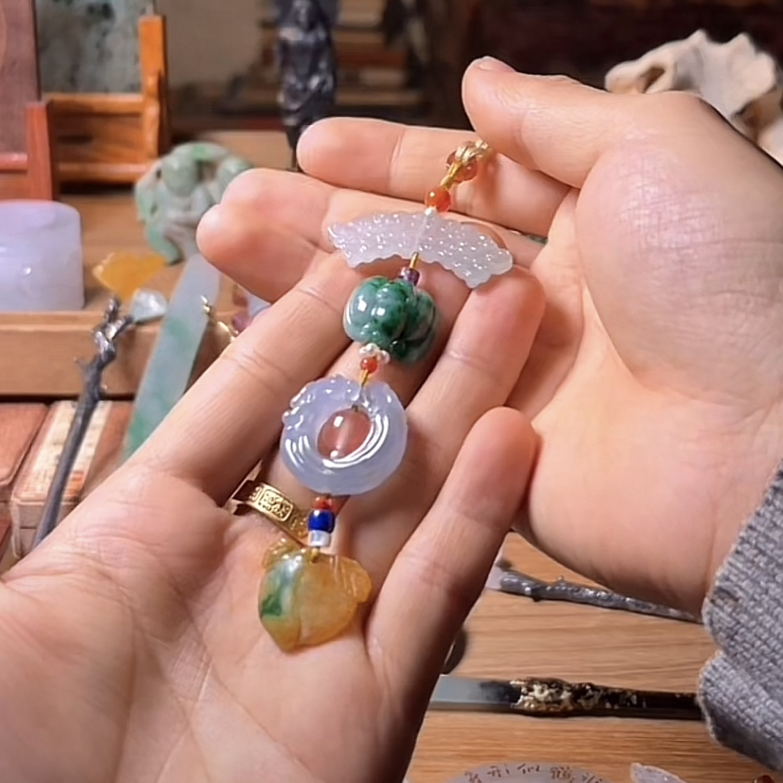 【十三的玉】翡翠福禄寿多宝坠子