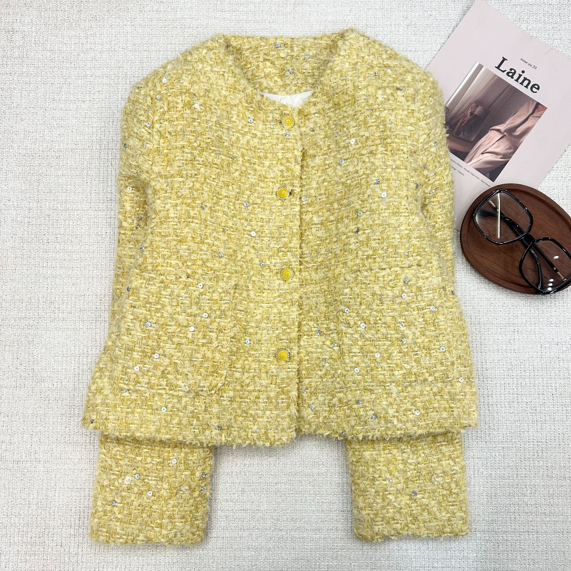 【叶子服饰】冬季新款亮片时尚羊毛小香风羽绒服5906