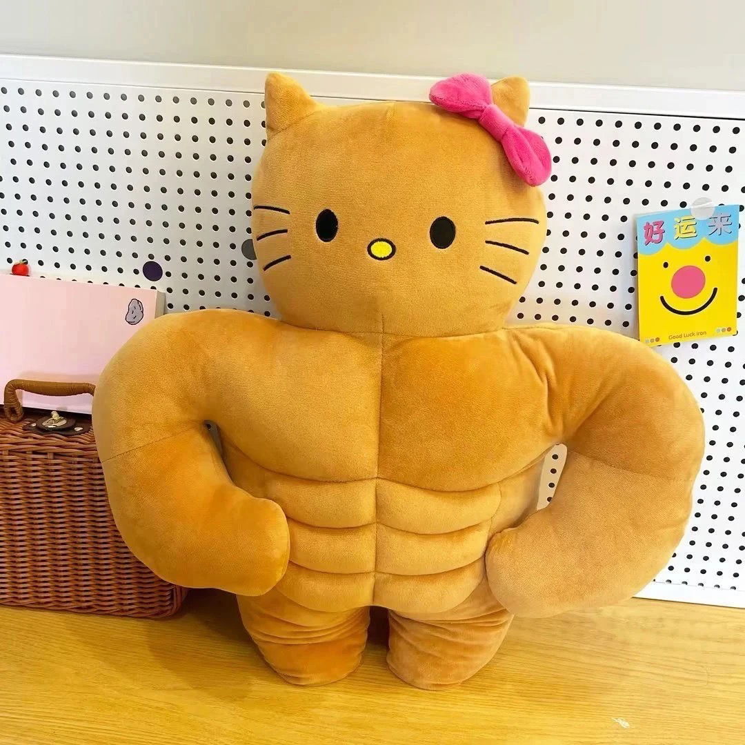搞怪肌肉凯蒂猫毛绒玩偶，直播间听主播扣号