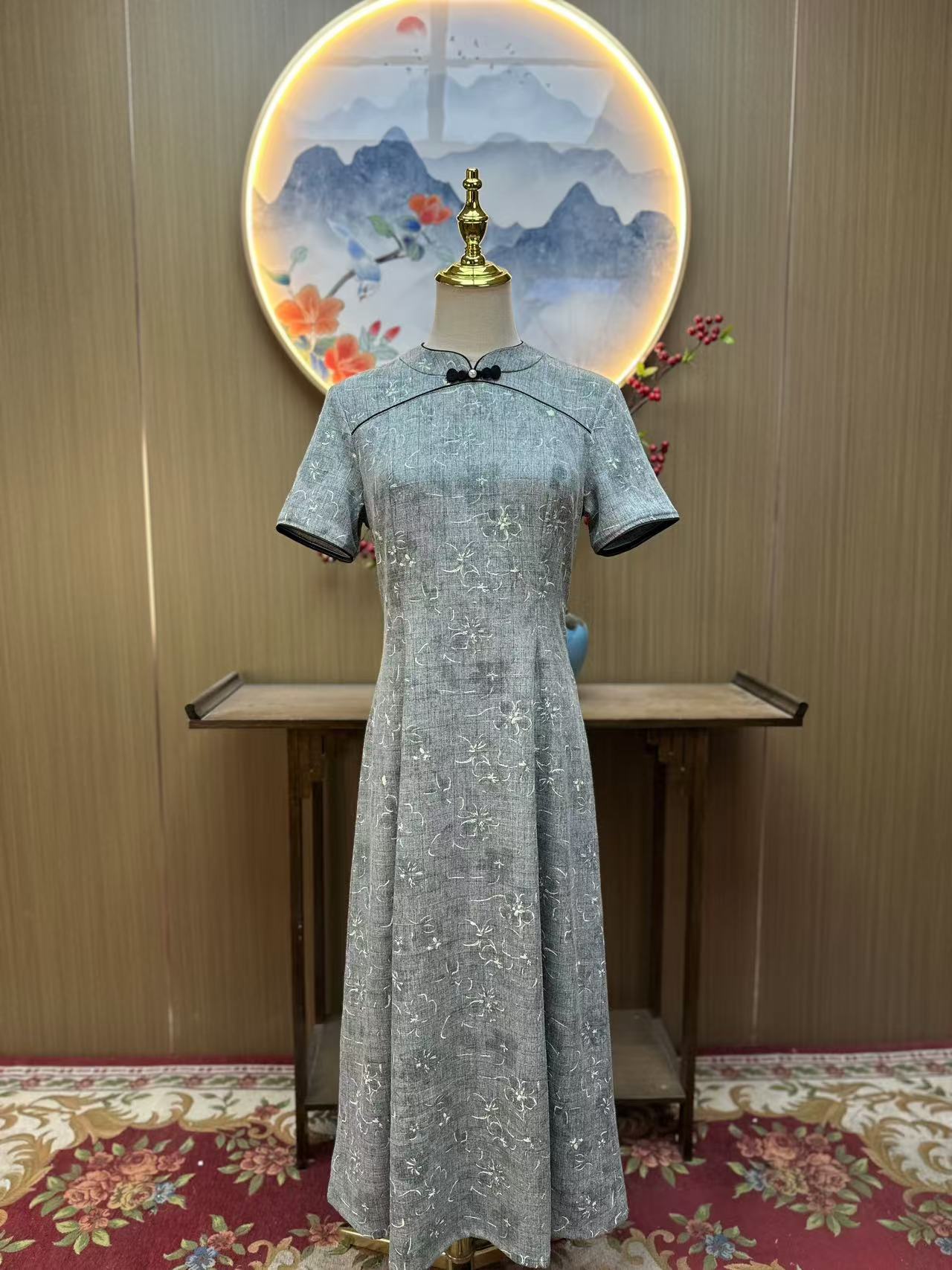 香薷 国风日常气质优雅显瘦长款奥黛改良旗袍