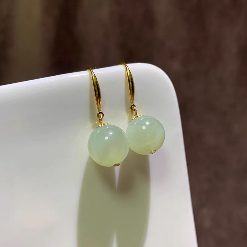 和田玉晴水耳钩，s925银镶嵌款