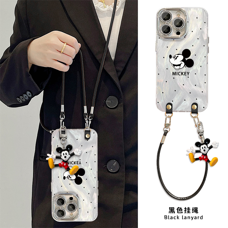 斜跨波点米奇适用于苹果17华为VIVO/OPPO小米iPhone羽纱纹手机壳
