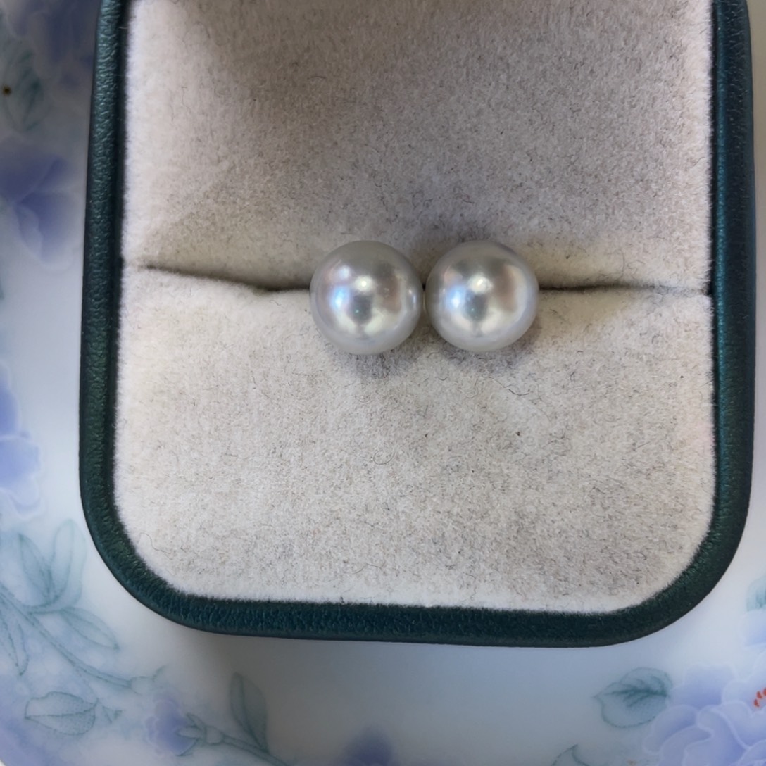 银S925镶嵌耳饰海水珍珠8-9
