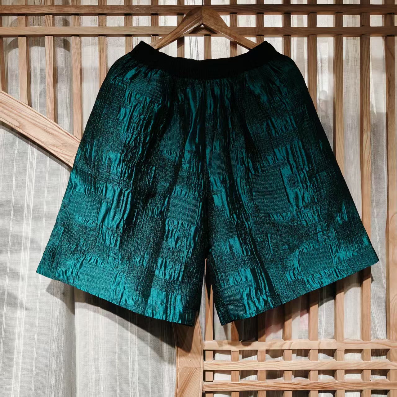 凤徕兮私人定制蓝色提花全松紧加衬黑腰中裤（ LK087-29）