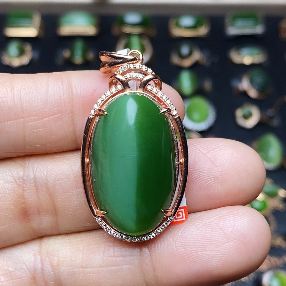 和田玉（碧玉）吊坠银S925镶嵌