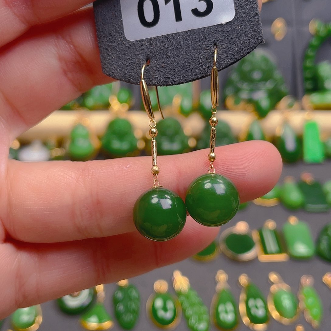 和田玉耳饰18K金镶嵌013