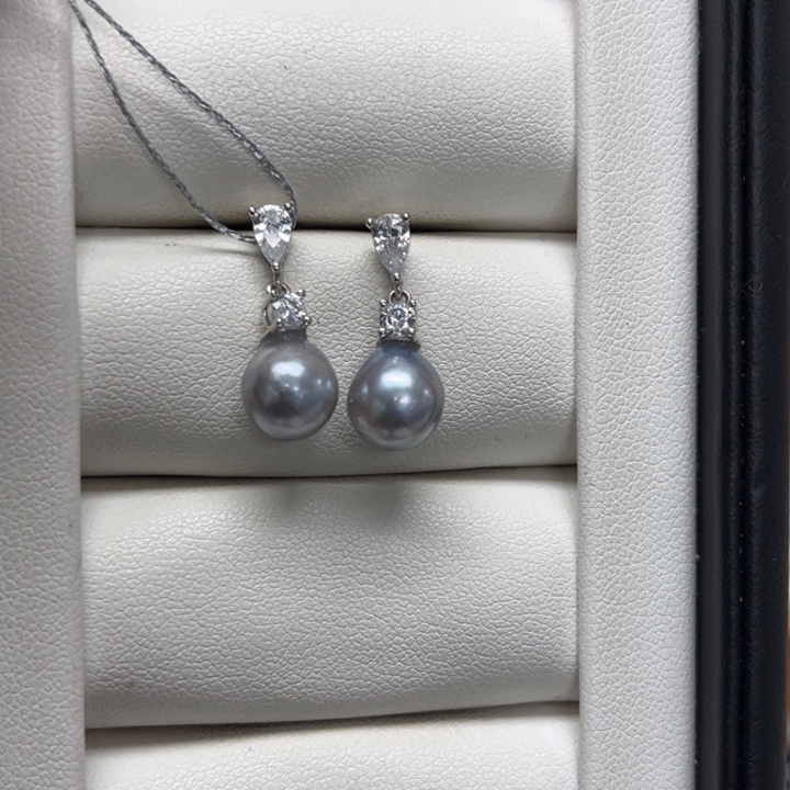 银S925镶嵌海水珍珠耳饰真多麻8-9mm4号