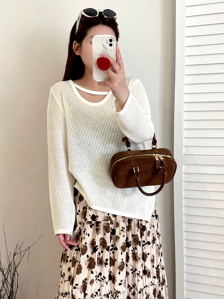 孕期全阶段时尚上衣不规则针织圆领长袖孕期上衣宽松显瘦休闲百搭