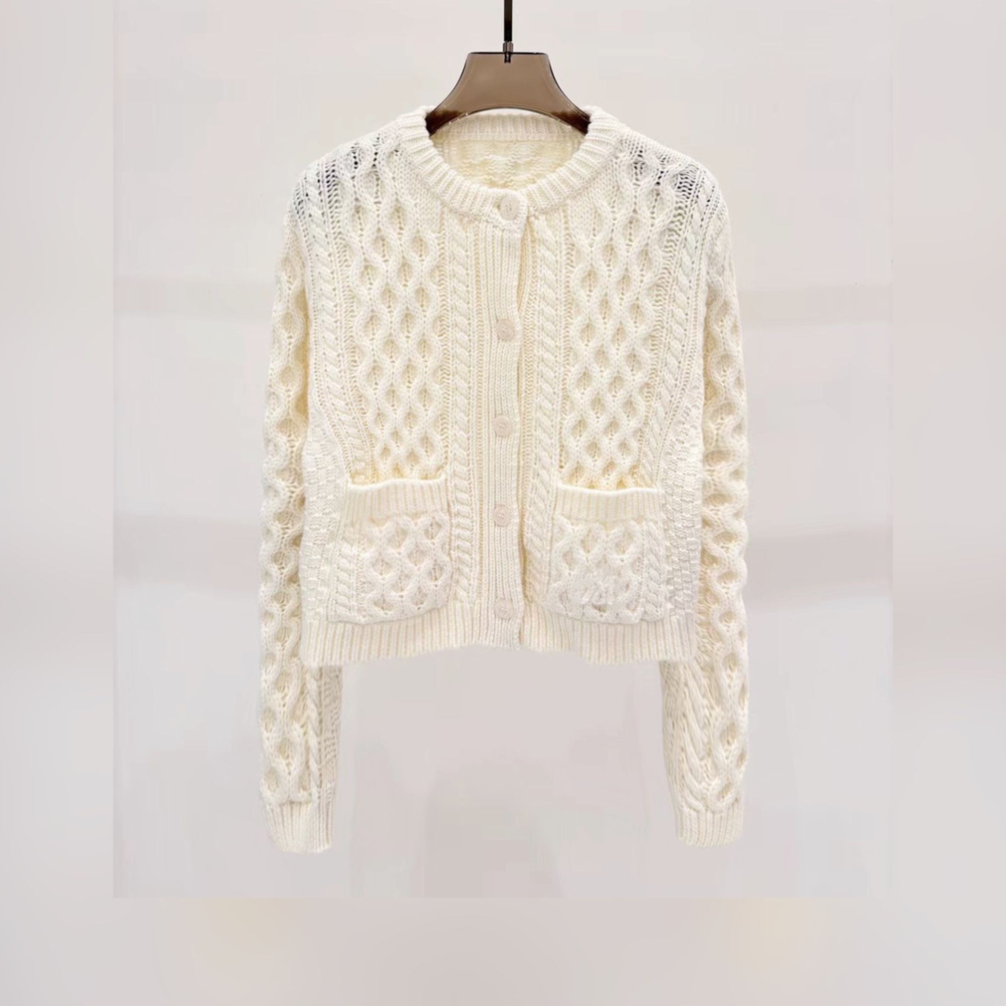 25早春新款纯白高级感麻花针织衫时尚镂空百搭女款·D1199