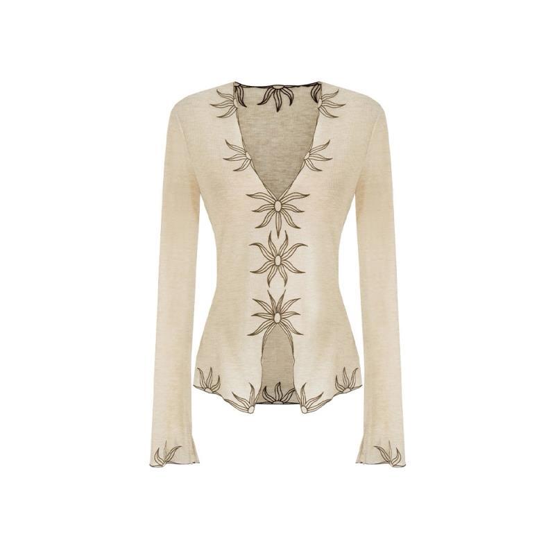 ZZ显瘦V领气质时尚女甜酷修身打底T恤白色长袖常规袖X163