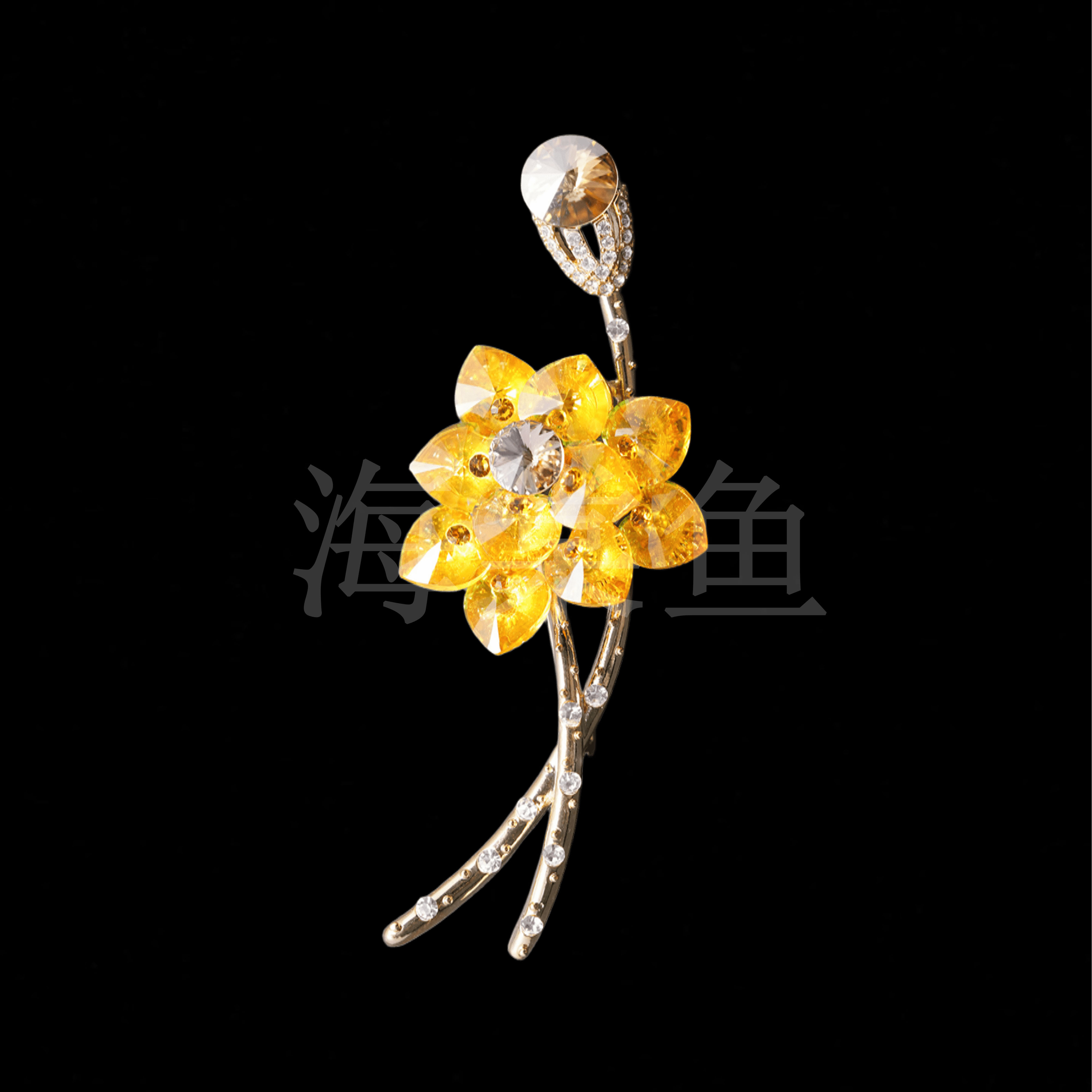 锌合金仿水晶胸针 时尚气质百搭【施】黄色莲花胸针5175