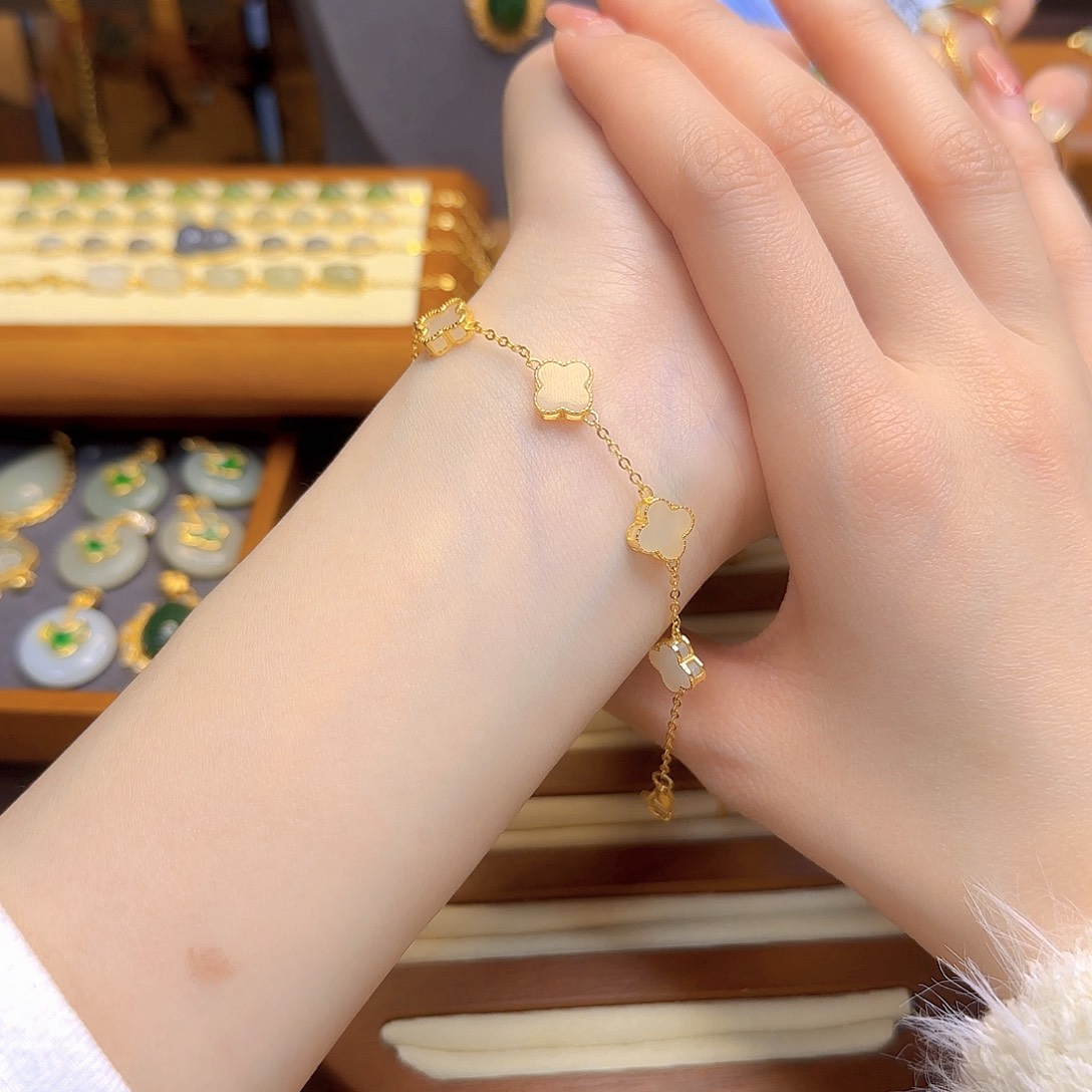 和田玉手链银S925镀金镶嵌