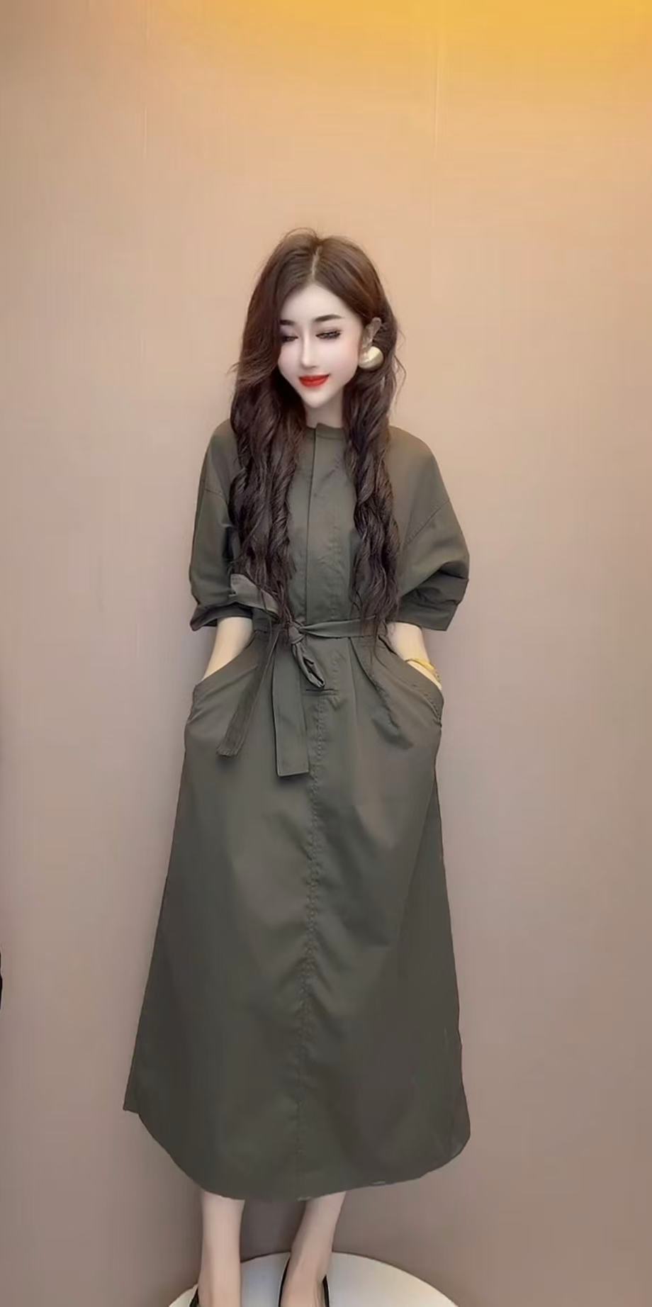 欧货时尚设计感系带收腰连衣裙女早秋2025新韩系休闲显瘦气质裙子