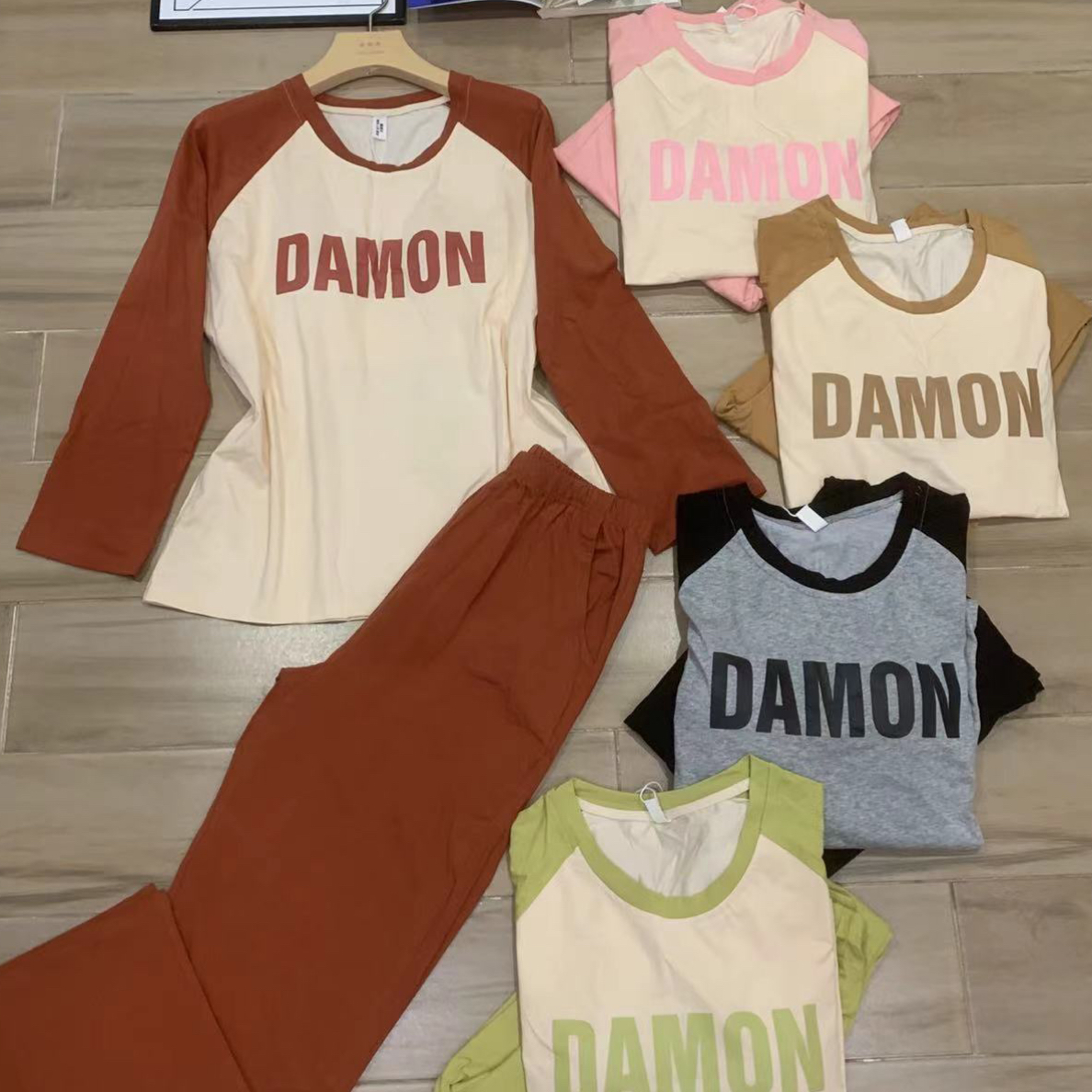 新款带胸垫双口袋纯棉睡衣家居服1807