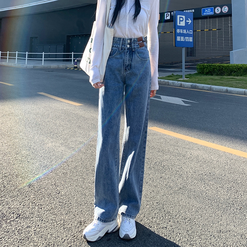 早秋爆款阔腿牛仔裤女款高腰显瘦垂感小个子女孩大码女装裤子休闲