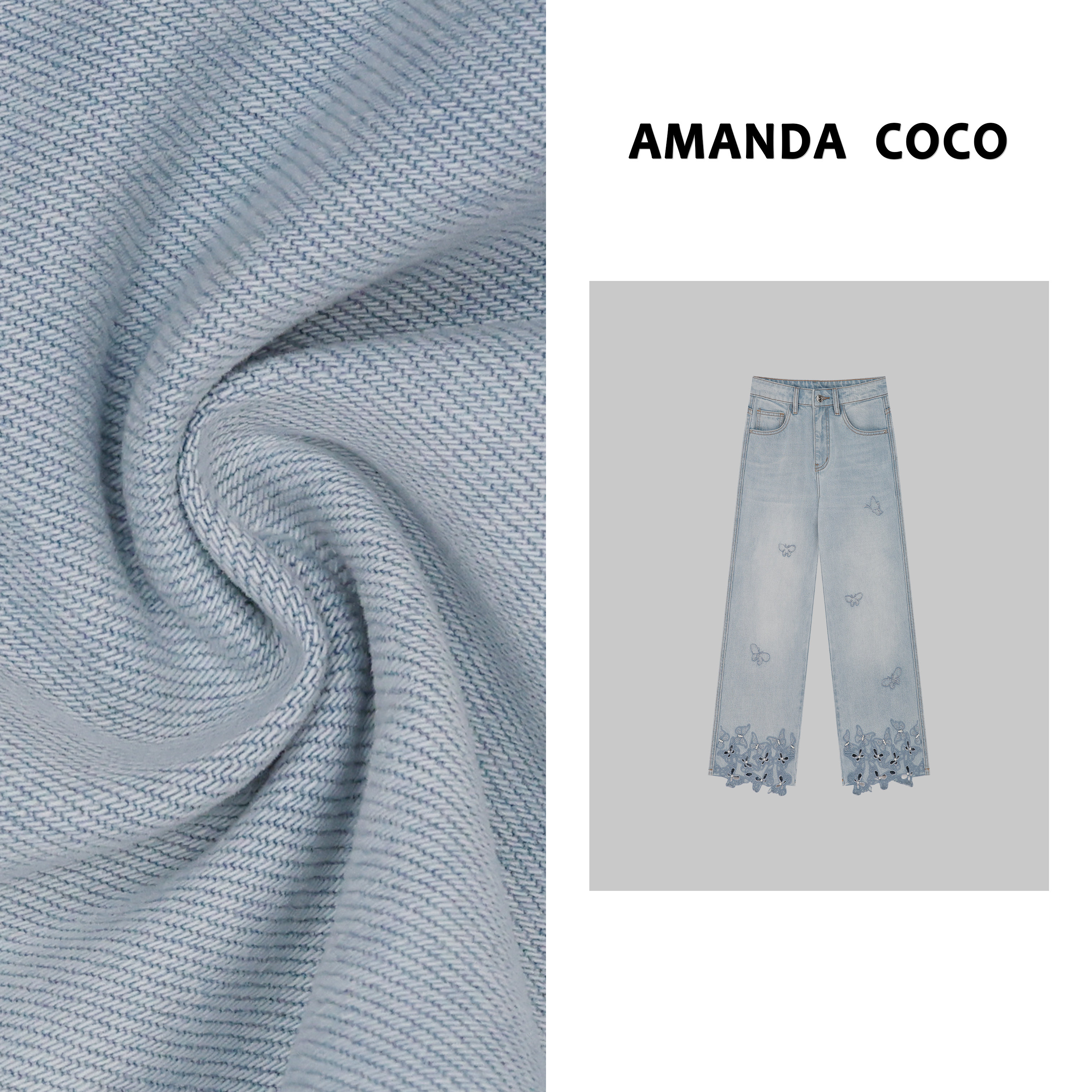 辰辰 |  夏日采蝶～夏季重工镂空烫钻蝴蝶刺绣显瘦直筒八分牛仔裤