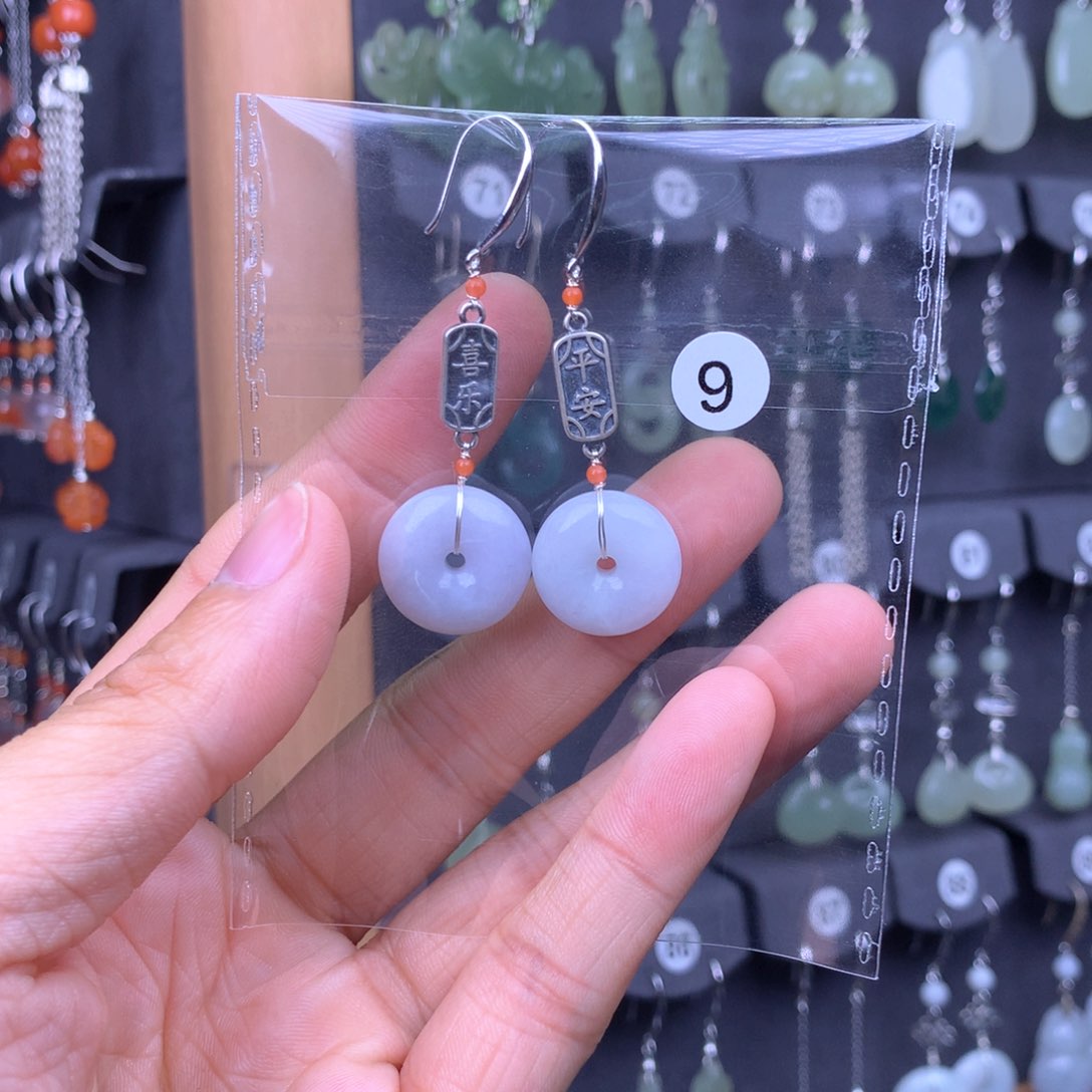 翡翠耳饰银S925镶嵌雁*飞