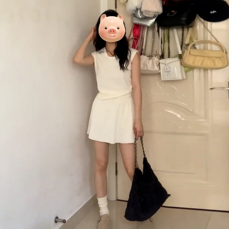 韩系白色小个子套装质感气质短裙2668