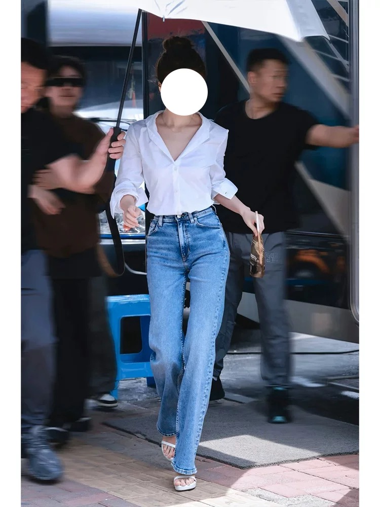 高腰牛仔洗轻熟风长裤牛仔裤修身百搭