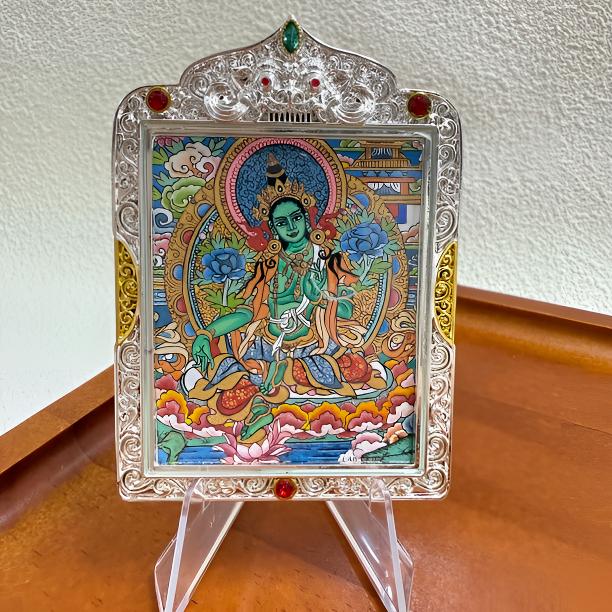纯手绘绿度母唐卡吊坠