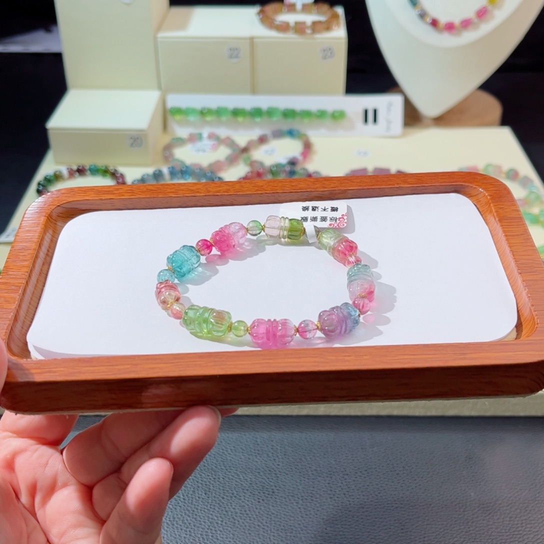 Ꮤ***菜18K金镶嵌手串碧玺手串