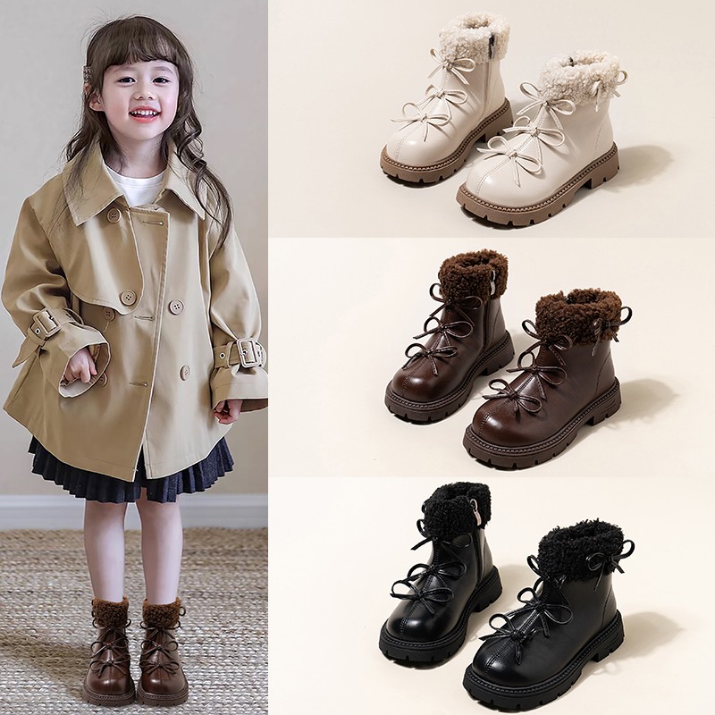 公主女皮靴棉靴中大童加绒靴子男童马丁靴英伦