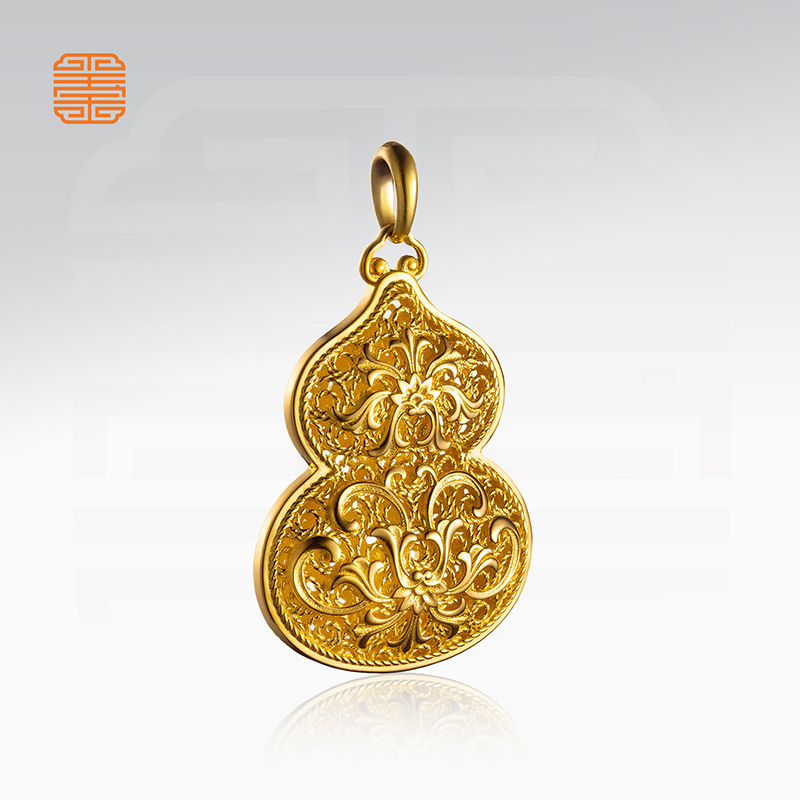 玺匠金铺《足金花丝葫芦》古法黄金葫芦福禄挂坠情侣锁骨项链送女友