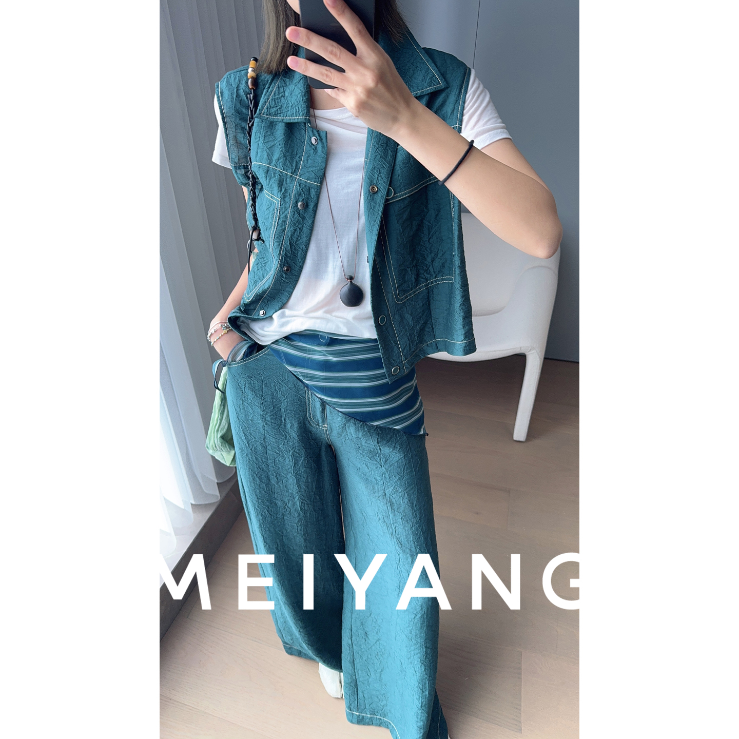 美洋MEIYANG 蓝水湾四号套装【商场同款】天丝麻_马甲休闲裤