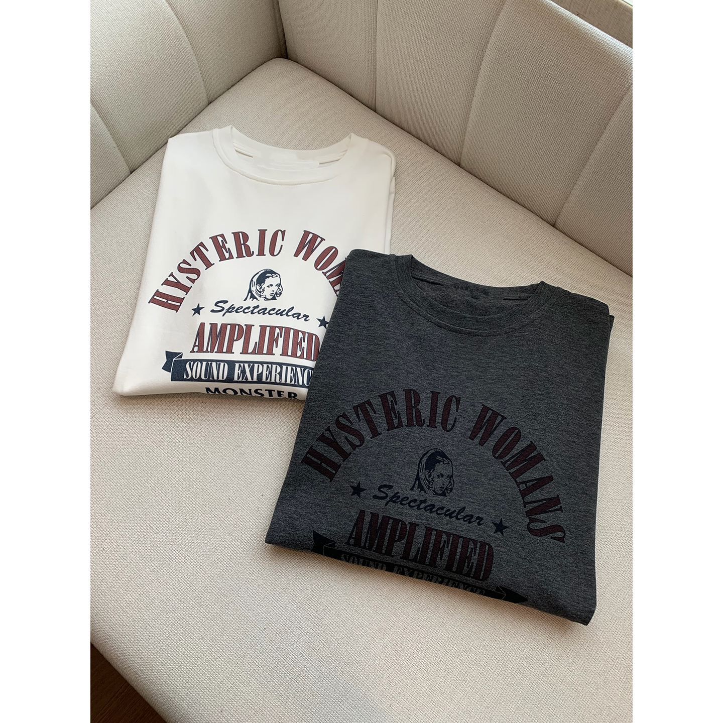 重生之”复古绒T“加厚百搭韩系显瘦字母宽松舒适长袖字母T恤