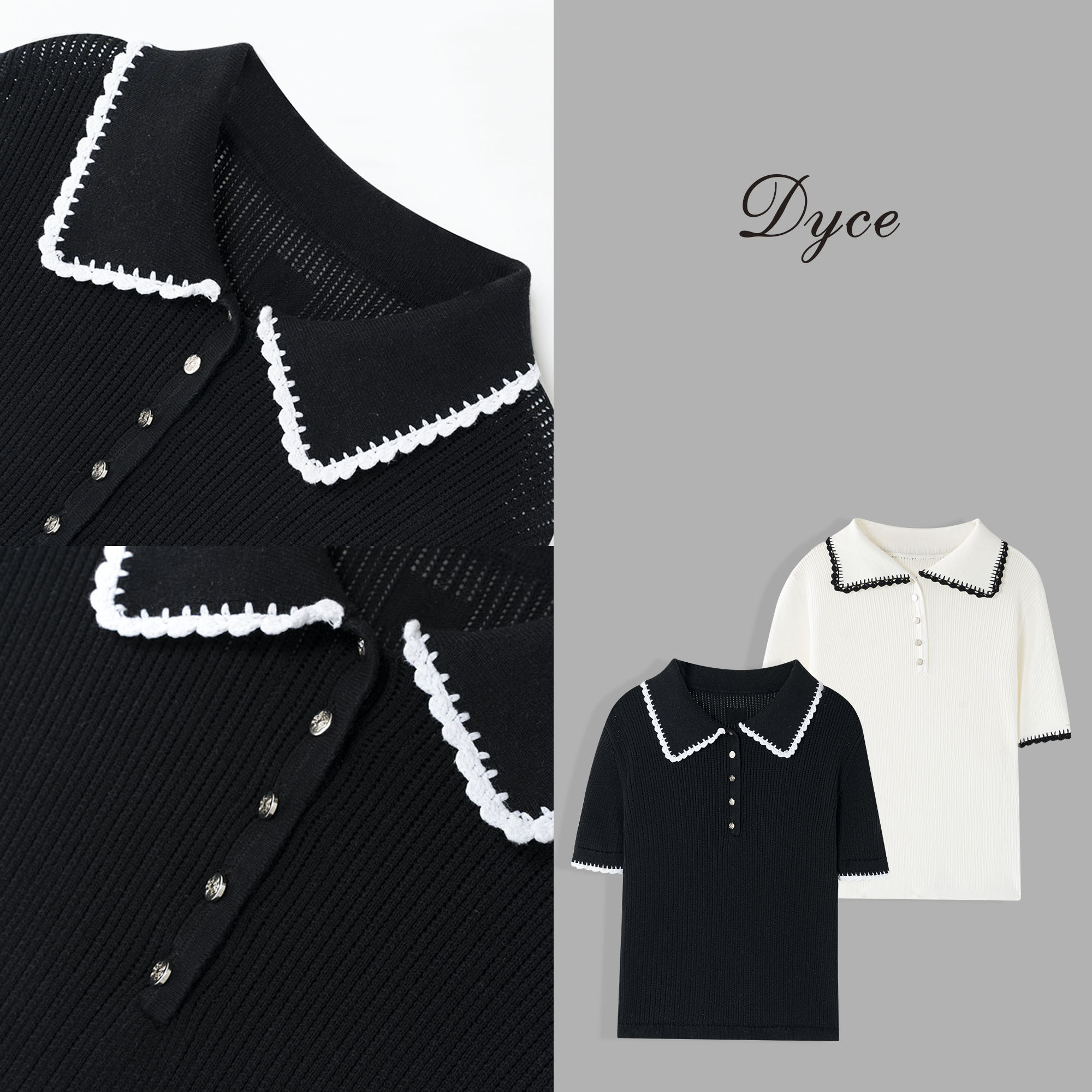 【晶晶专属】1944#两色！早春新款时尚女装翻领黑白撞色花边领