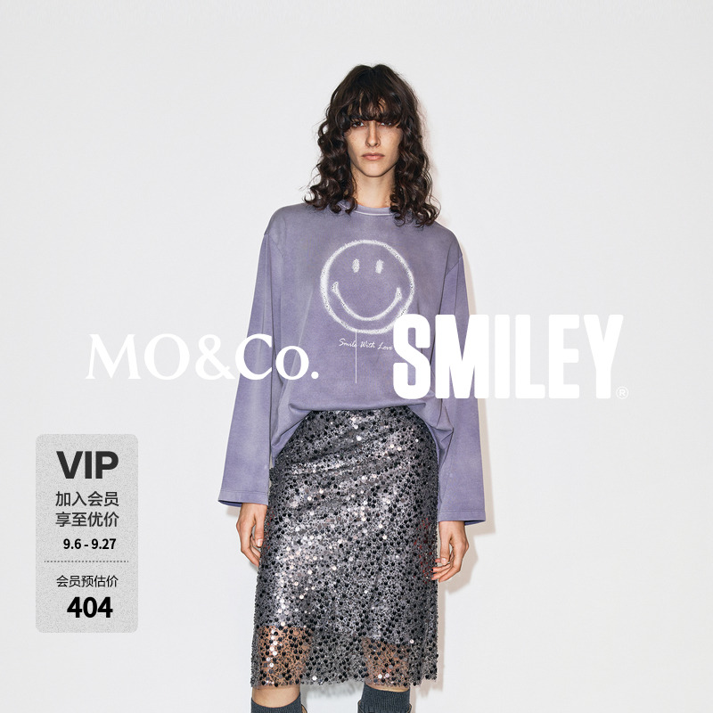 MOCO长袖T恤冬SMILEY联名系列棉笑脸印花烫钻MBE4TEET02