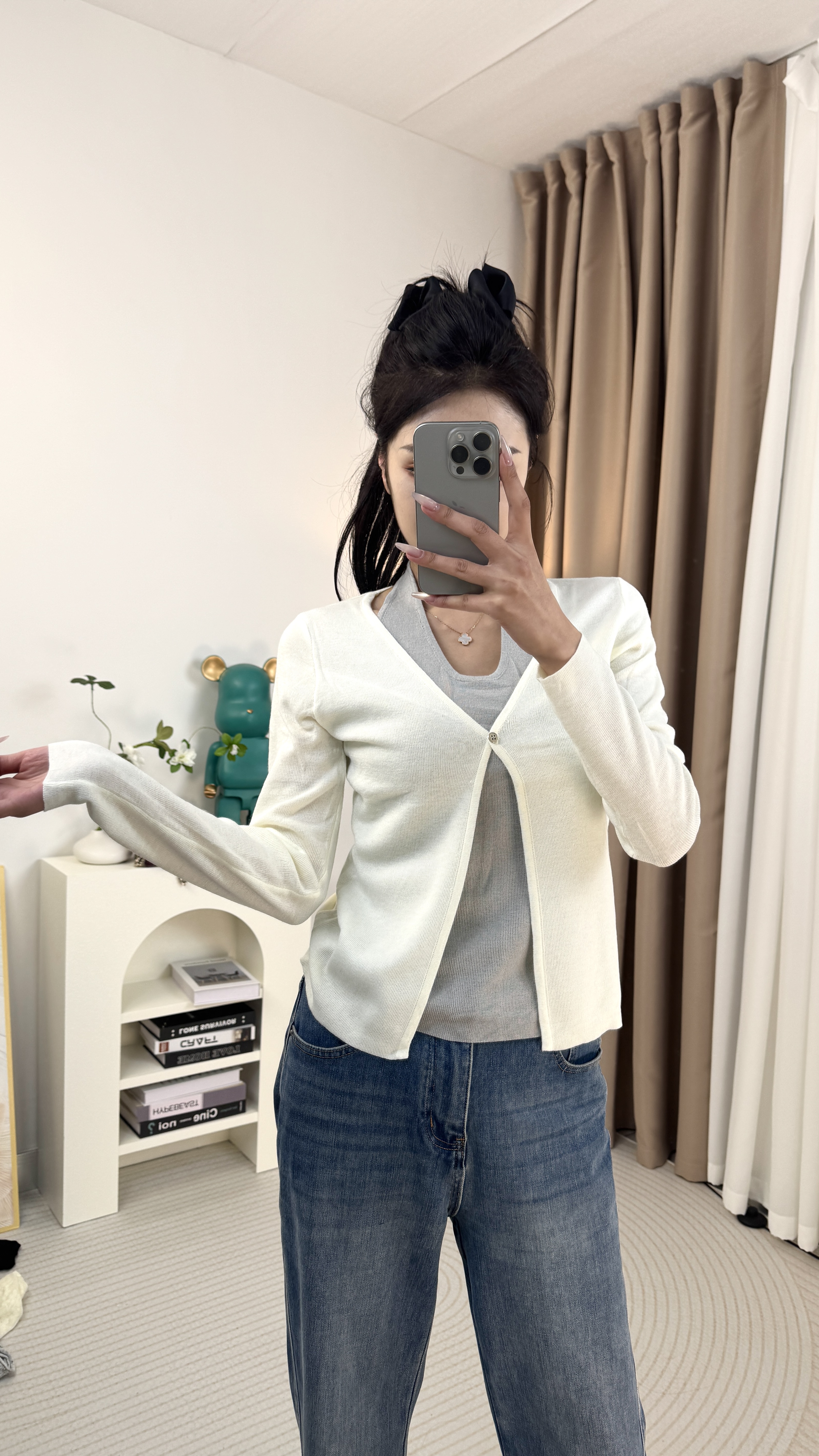DL1002毛针织衫针织常规女慵懒风假两件POLO领秋冬白色时尚