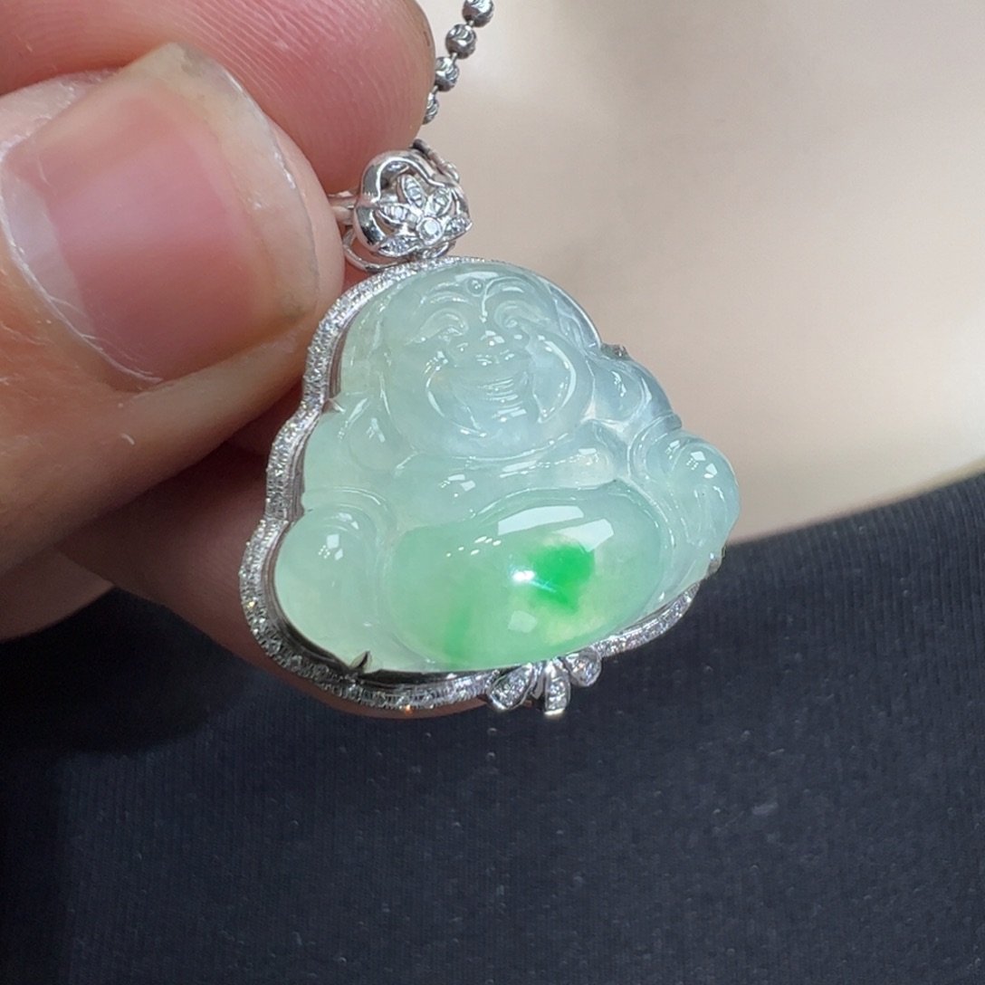 翡翠吊坠(不含链)18K金镶嵌