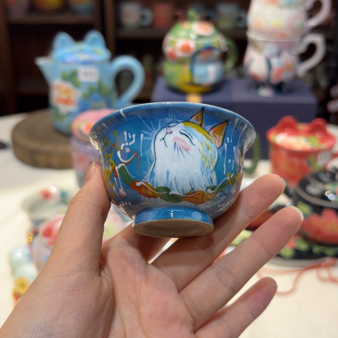 看***猫景德镇手绘高温釉下彩陶瓷茶具