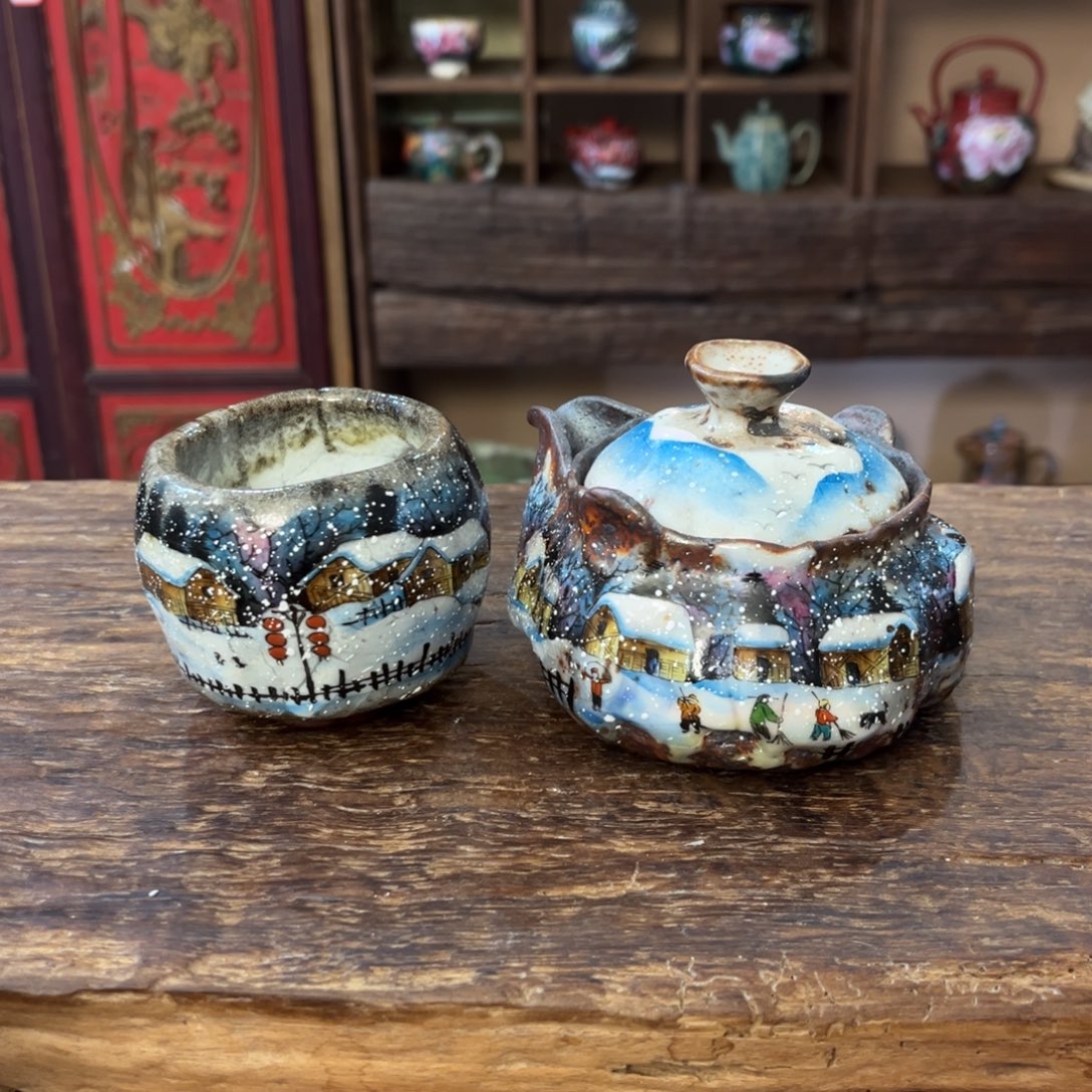 十***荷柴烧手工手绘陶瓷