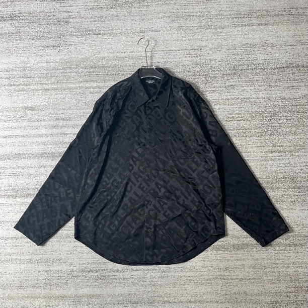 99新 Balenciaga/巴黎世家 字母暗纹满印翻领衬衣外套/37码#8675