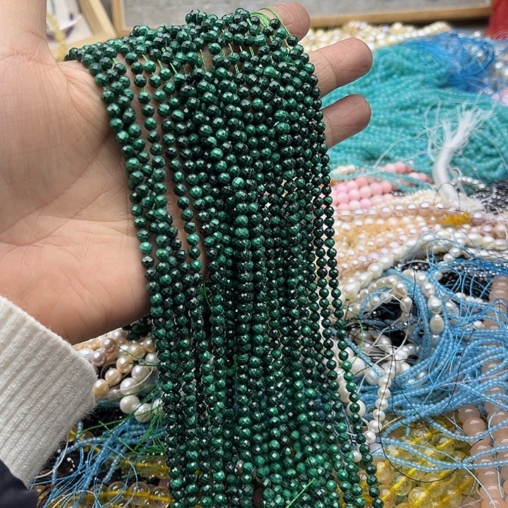 玛瑙/玉髓珠宝半成品未镶嵌一条4mm孔雀石刻面