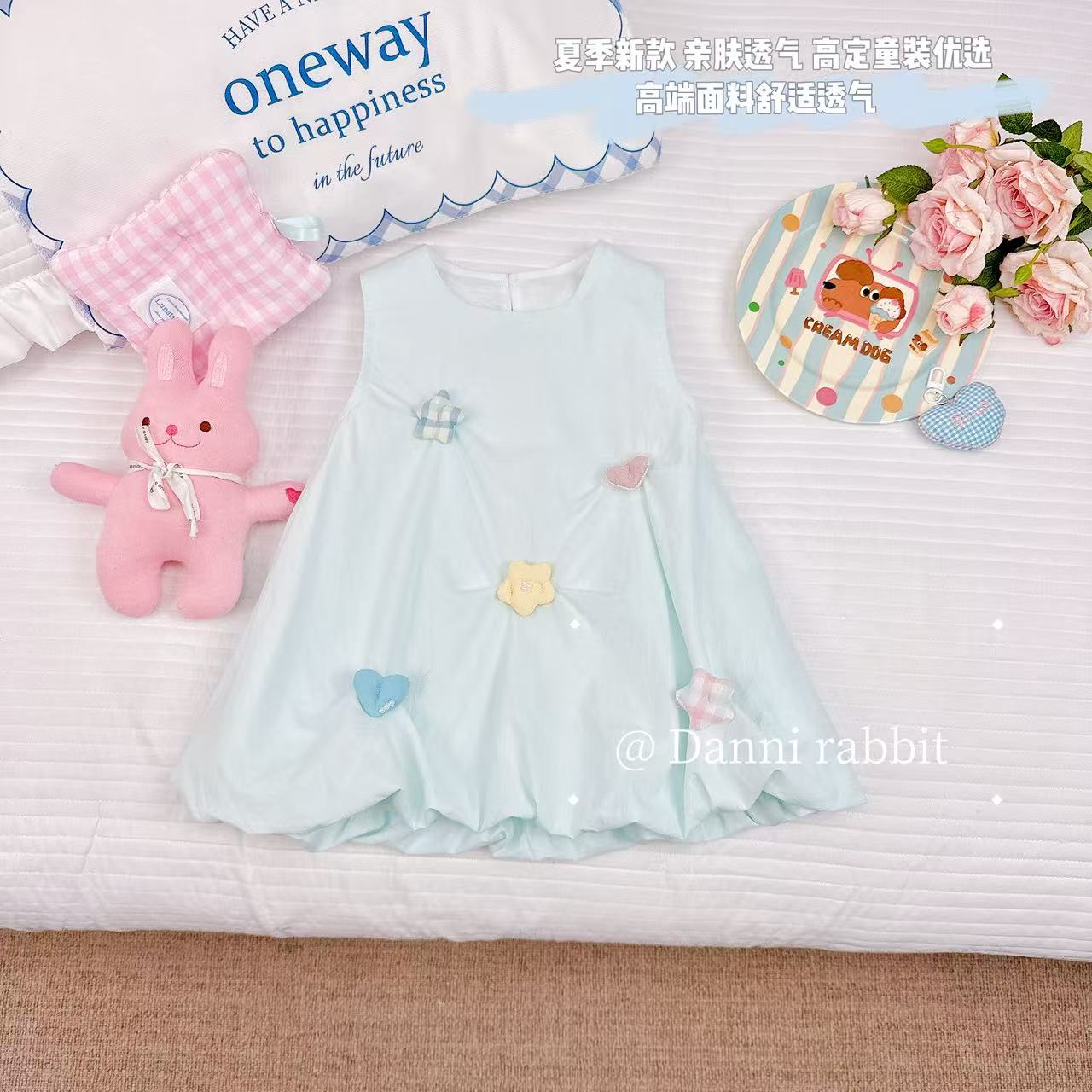 【Dannirabbit】*立体点缀蓝色星星爱心花苞+女童连衣裙*X-7530