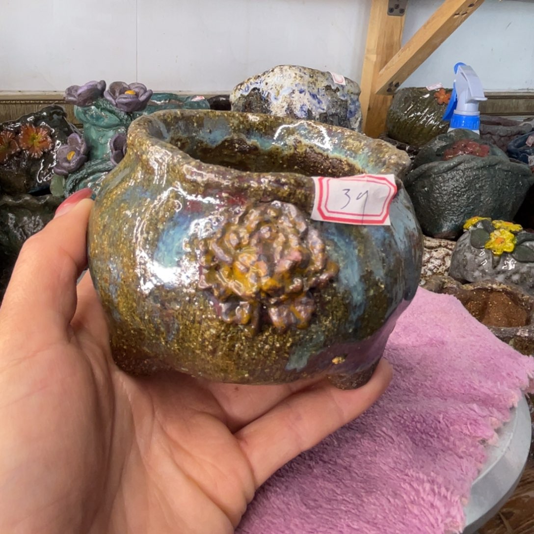 红陶粗砂陶手工花盆