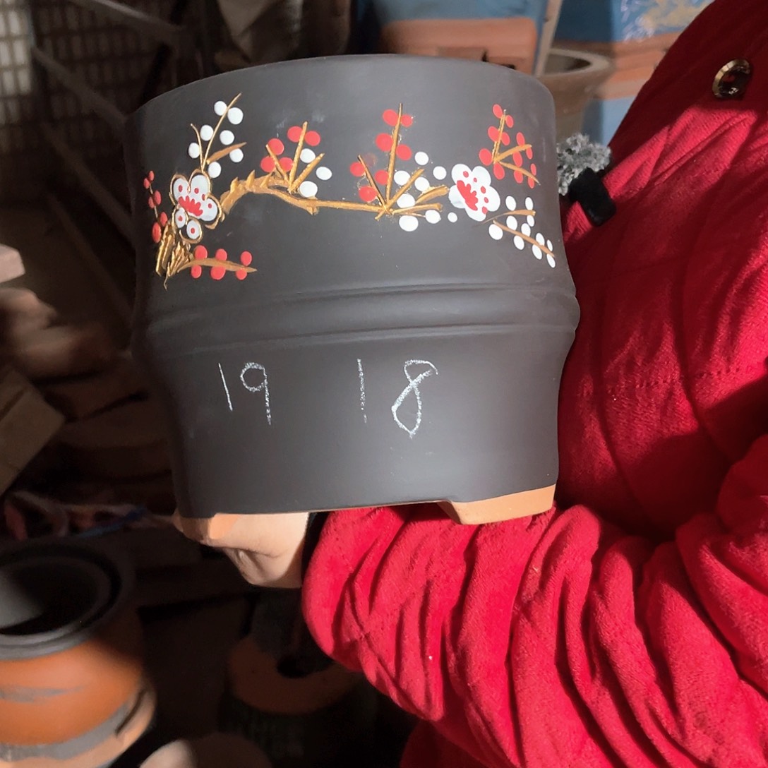 紫砂花盆竹节盆一个