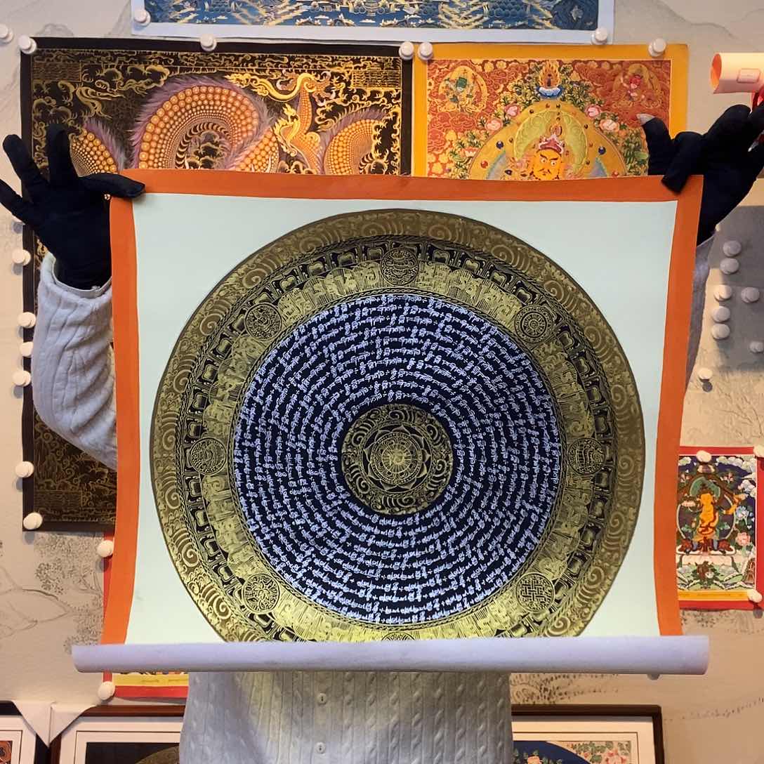 卷轴画纯手绘六字真言唐卡50厘米左右