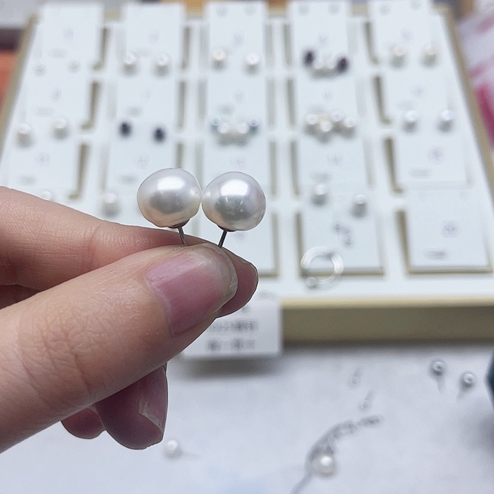 淡水珍珠耳饰银S925镶嵌兰*