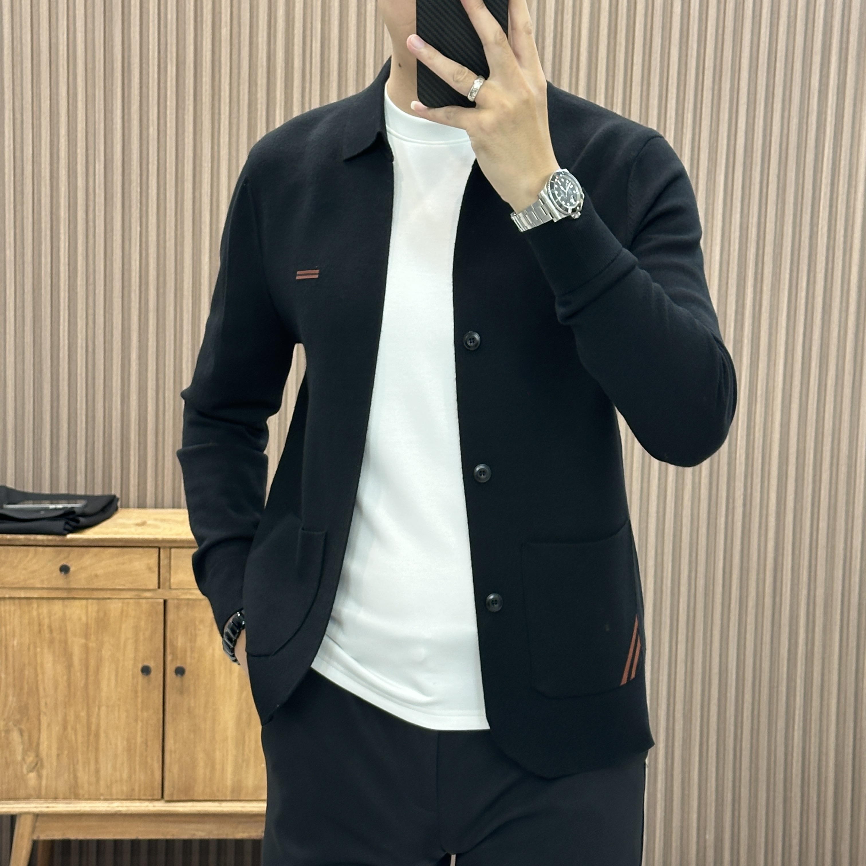 秋季新品翻领长袖开衫针织提花针织衫毛衣修身潮流外套00007