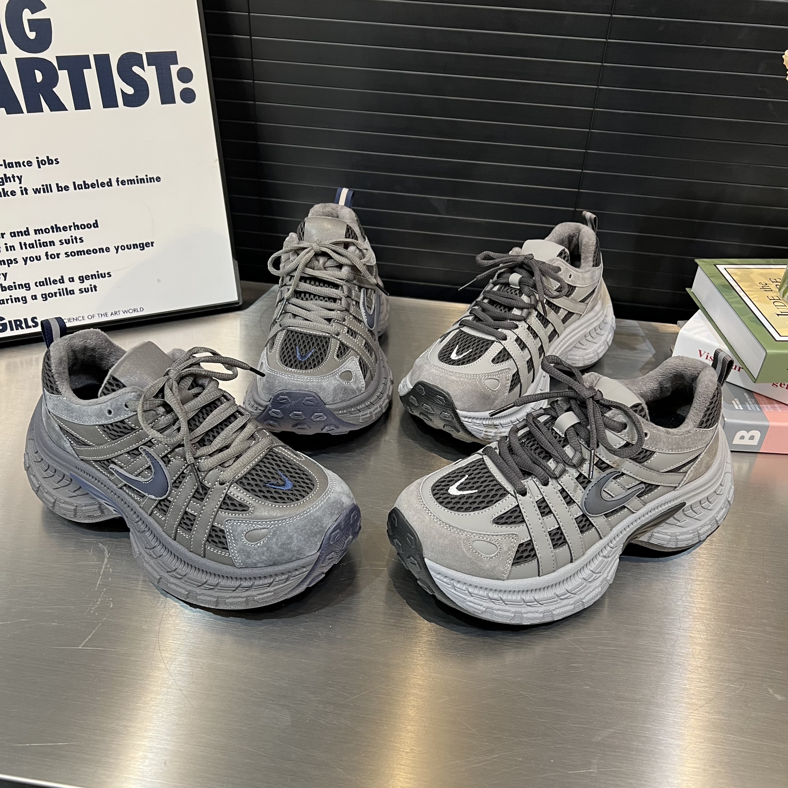 【雀尼】厚底老爹鞋女2025冬季新款拼色复古系带加绒运动鞋