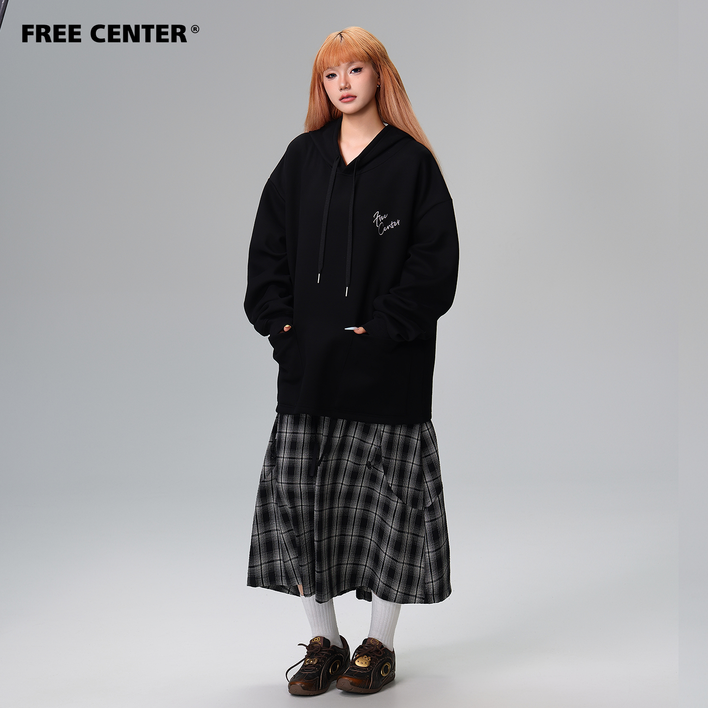 Free Center美式复古大口袋连帽卫衣男女宽松休闲百搭上衣秋冬潮