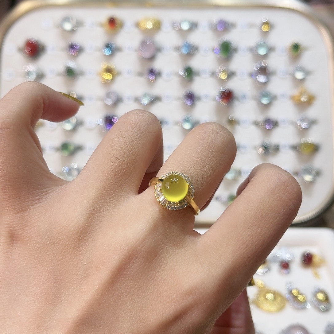 蛇纹石玉戒指银S925镶嵌