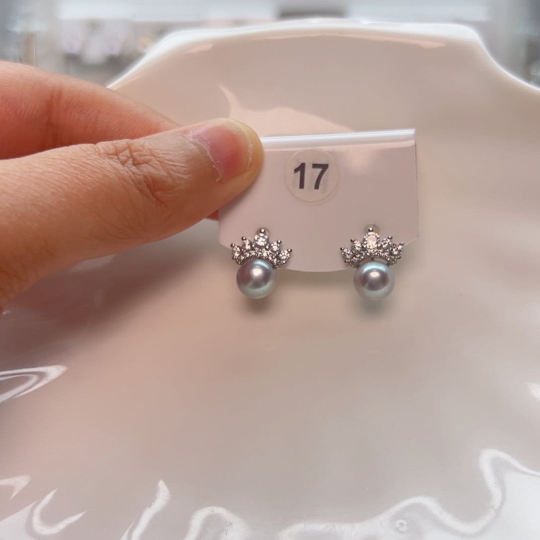 淡水珍珠耳饰银S925镶嵌冰雪款灰珠素订